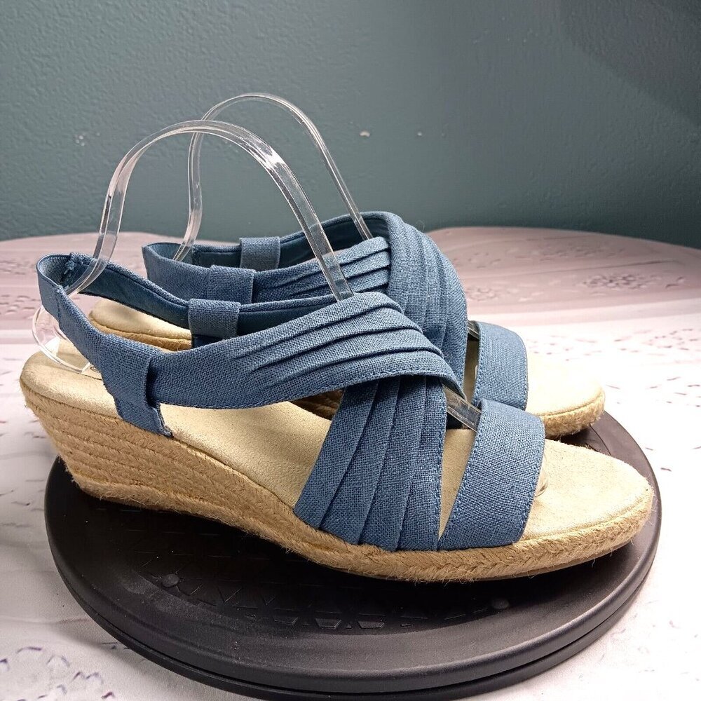 Skechers Blue Fabric Espadrille Wedge Sandals